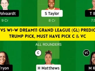 SA-W vs WI-W Dream11 Grand League (GL) Prediction, Trump Pick, Must Have Pick C & VC