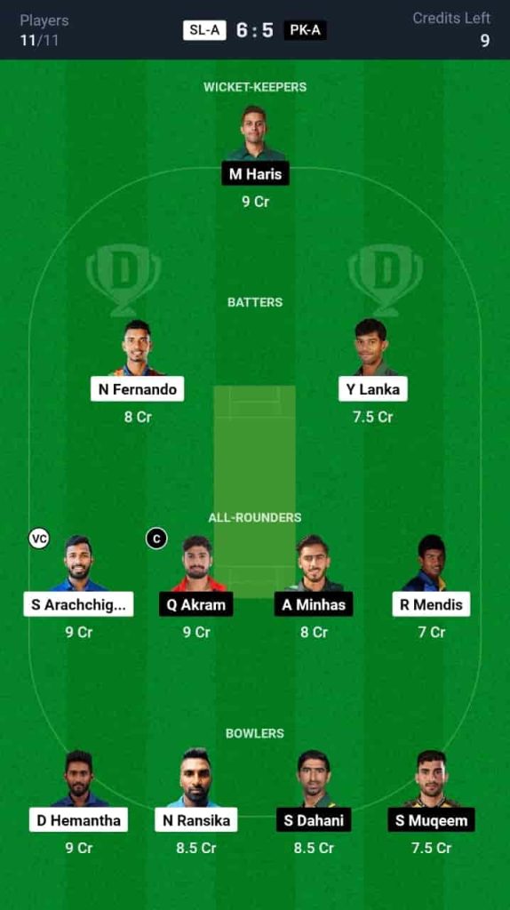 SL-A vs PK-A Dream11 Prediction Today: 1st Semi-Final | Asian Men's T20 Emerging Cup 2024