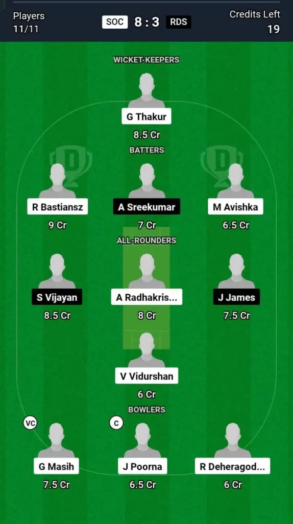 SOC vs RDS Dream11 Team Prediction Today Match