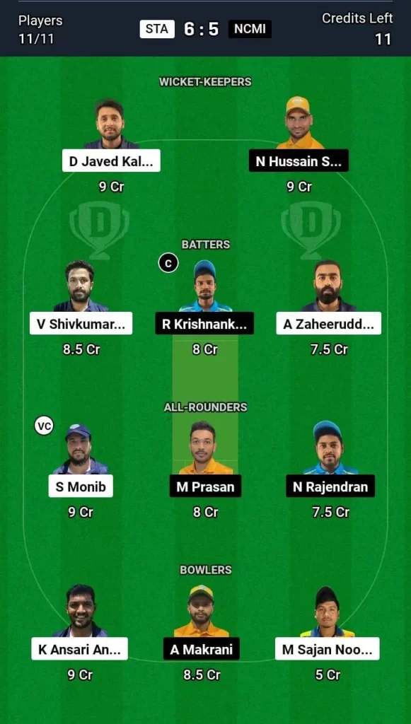 STA vs NCMI Dream11 Team Prediction Today Match