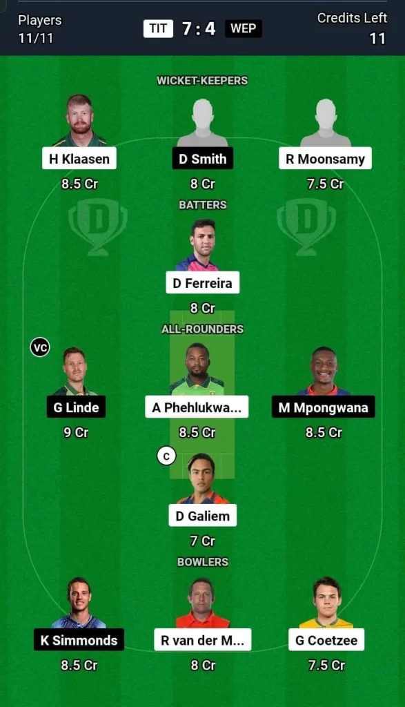 TIT vs WEP Dream11 Team Prediction Today Match