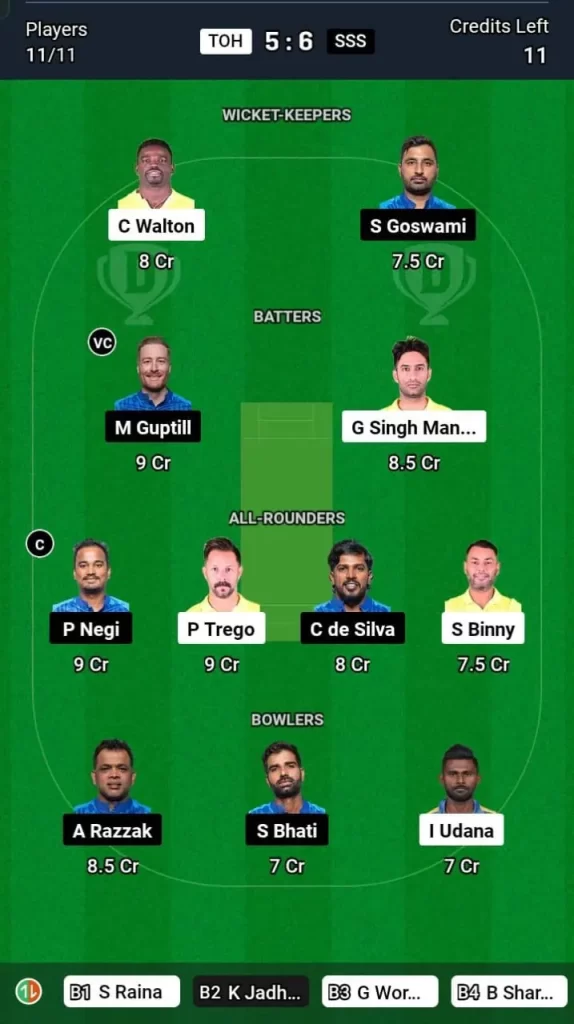 TOH vs SSS Dream11 Team Prediction Today Match