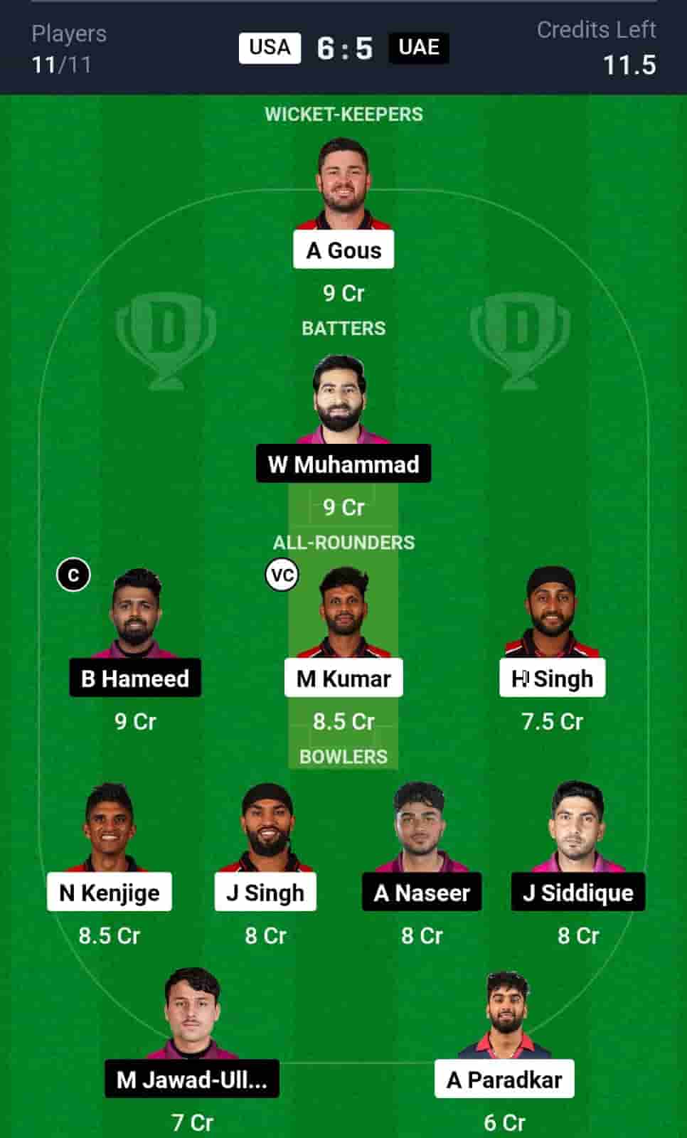 UAE vs USA Dream11 Team Prediction-min