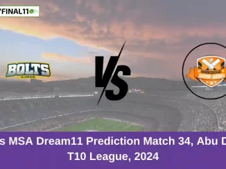 AB vs MSA Dream11 Prediction Match 34, Abu Dhabi T10 League, 2024