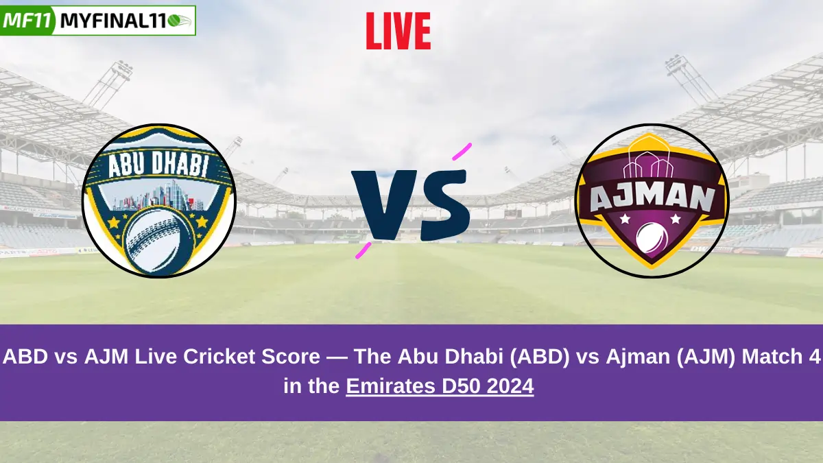 ABD vs AJM Live Cricket Score — The Abu Dhabi (ABD) vs Ajman (AJM) Match 4 in the Emirates D50 2024