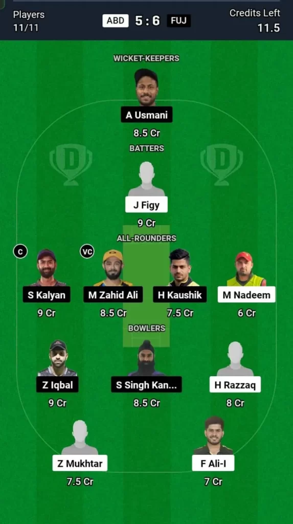 ABD vs FUJ Dream11 Team Prediction Today Match