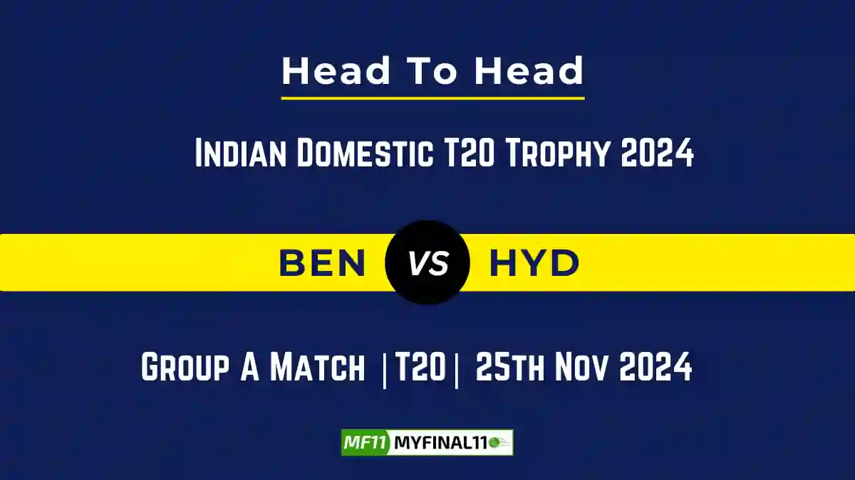 BEN vs HYD Player Battle, Head to Head Team Stats, Team Record - Indian Domestic T20 Trophy 2024