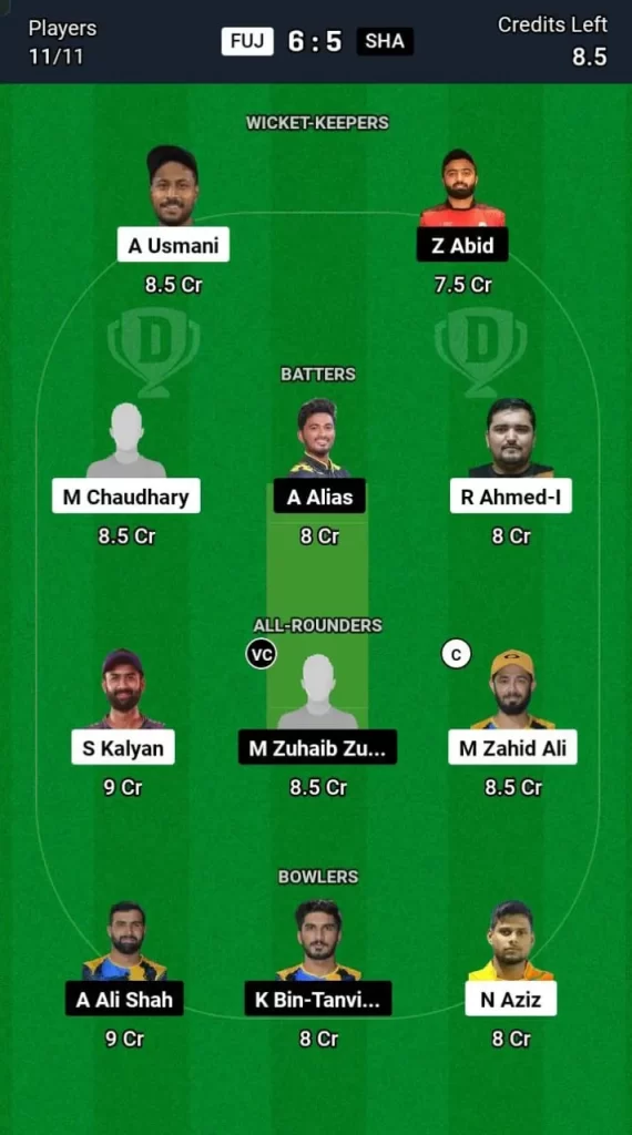 FUJ vs SHA Dream11 Team Prediction Today Match