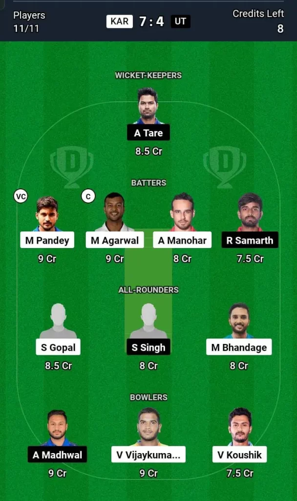 KAR vs UT Dream11 Team Prediction Today Match