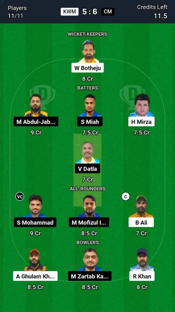 KWM vs CM Dream11 Team Prediction Today Match