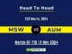 MSW vs AUM Player Battle, Head to Head Team Stats, Player Record