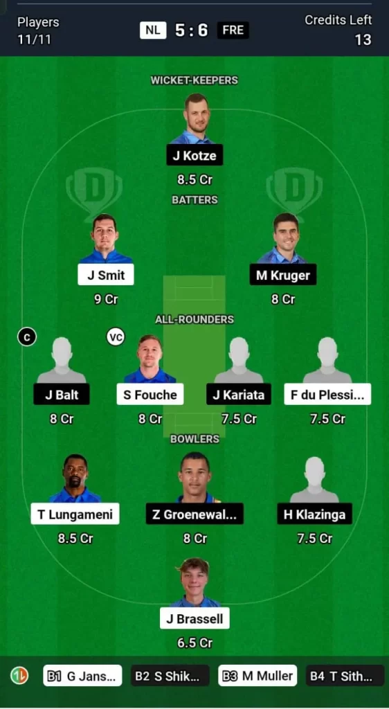 NL vs FRE Dream11 Team Prediction Today Match