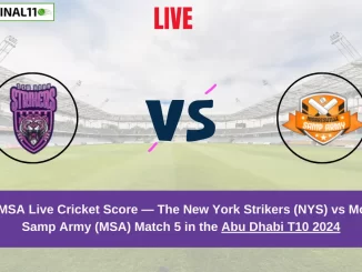 NYS vs MSA Live Score: Scorecard, Ball by Ball Commentary - Match 5, Abu Dhabi T10 2024