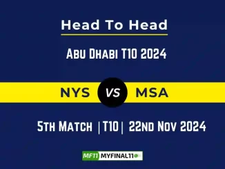 NYS vs MSA Player Battle, Head to Head Team Stats, Team Record - Abu Dhabi T10 2024