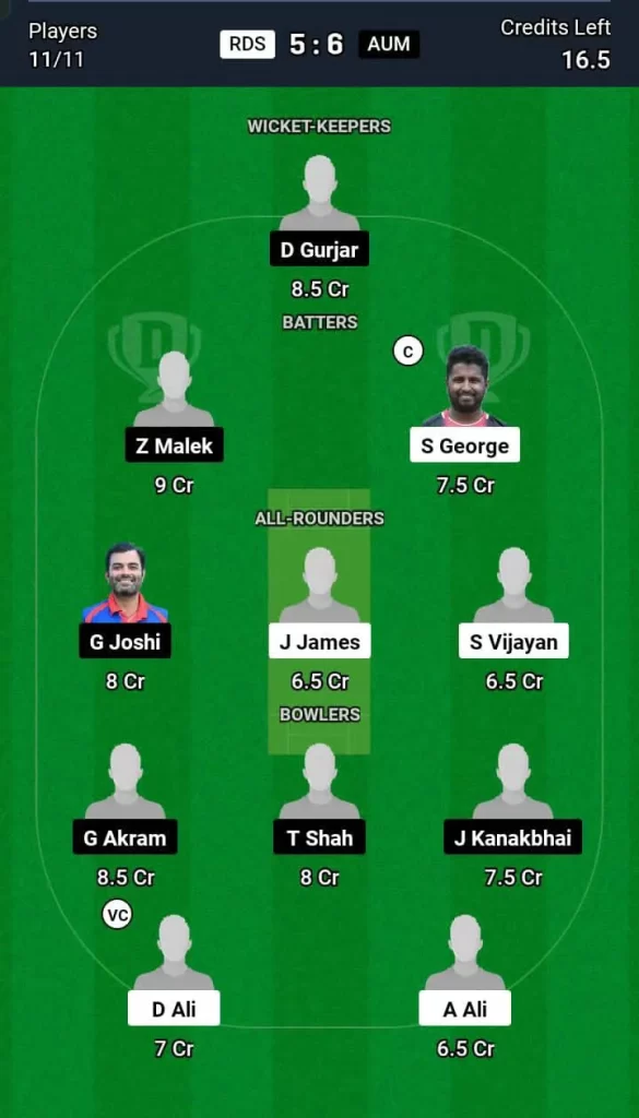 RDS vs AUM Dream11 Team Prediction Today Match