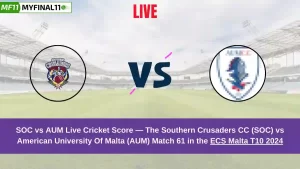 SOC vs AUM Live Score: Scorecard, Ball by Ball Commentary - Match 61, ECS T10 Malta 2024