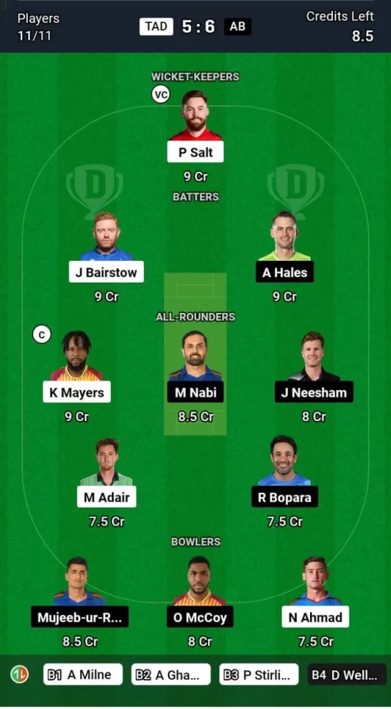 TAD vs AB Dream11 Team Prediction Today Match