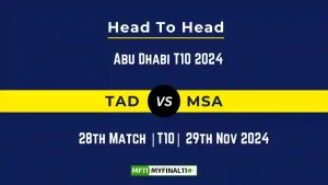 TAD vs MSA Player Battle, Head to Head Team Stats, Team Record - Abu Dhabi T10 2024