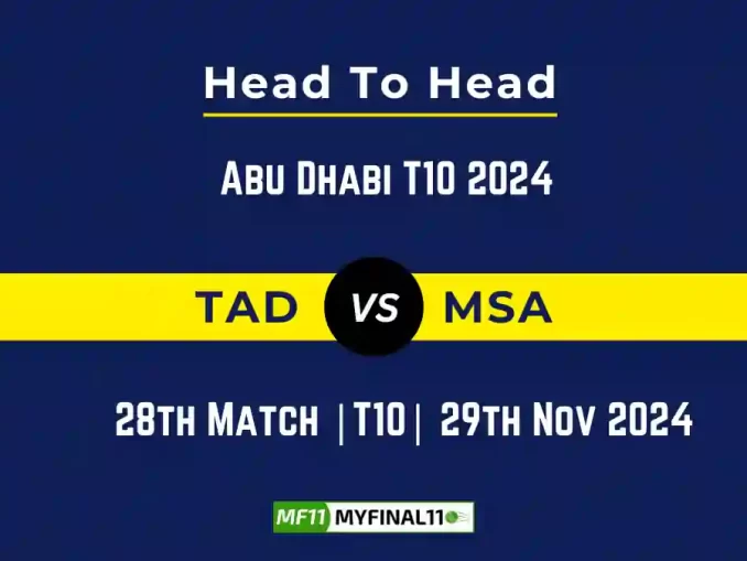 TAD vs MSA Player Battle, Head to Head Team Stats, Team Record - Abu Dhabi T10 2024