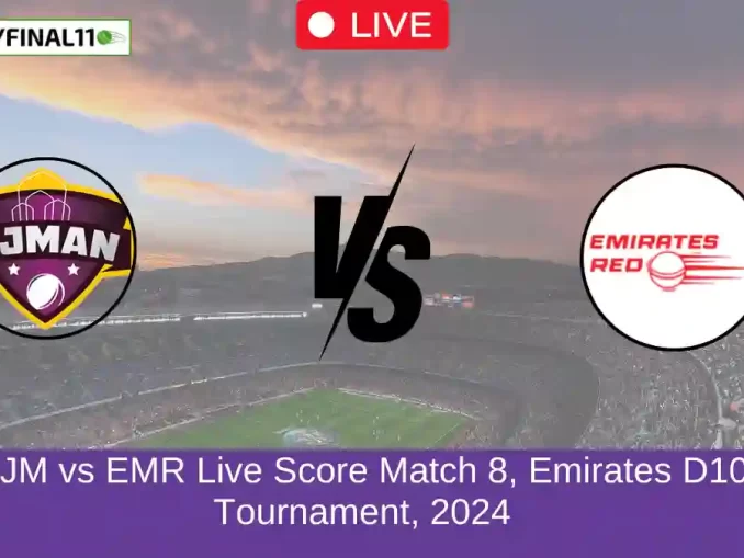 AJM vs EMR Live Score Match 8, Emirates D10 Tournament, 2024