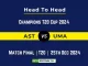 AST vs UMA Player Battle, Head to Head Team Stats, Team Record - Champions T20 Cup 2024