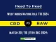 CRD vs BAW Player Battle, Head to Head Team Stats, Team Record