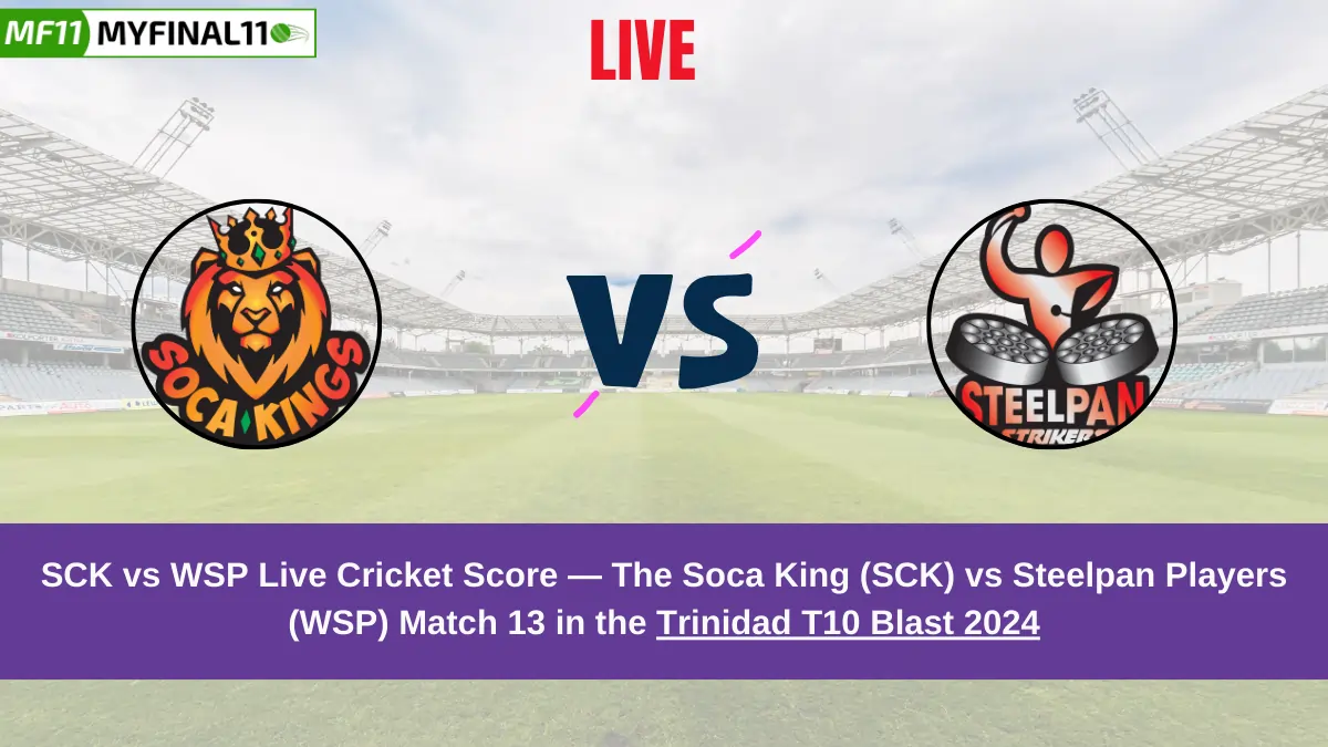 SCK vs WSP Live Score: Scorecard, Ball by Ball Commentary - Match 13, Trinidad T10 Blast 2024