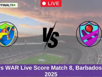 TIT vs WAR Live Score Match 8, Barbados T10, 2025