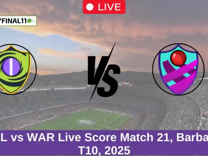 PEL vs WAR Live Score Match 21, Barbados T10, 2025