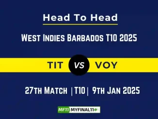 TIT vs VOY Player Battle, Head to Head Team Stats, Team Record – West Indies Barbados T10 2025